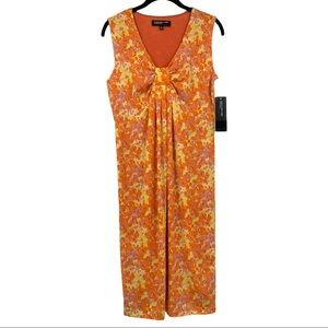 Jones New York Yellow Orange 70s Inspired Floral Sleeveless Midi Dress Small